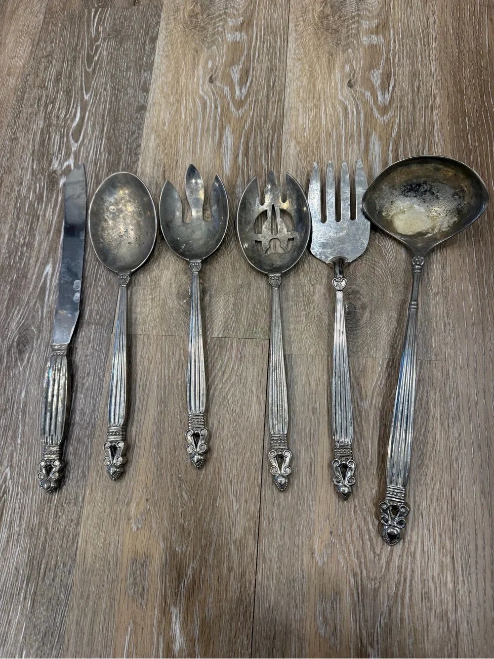 Godinger Silver Plate Serving Utensil Set 6 Pc Fork Spoon Ladle Knife Spoon